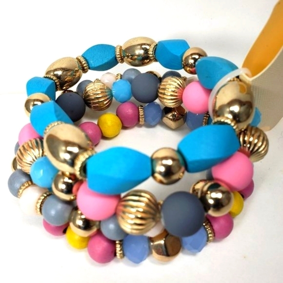 Sophia & Kate Women’s 4-Piece Gold & Colorful Bead Stretch Bracelets Set Jewelry - Picture 4 of 12